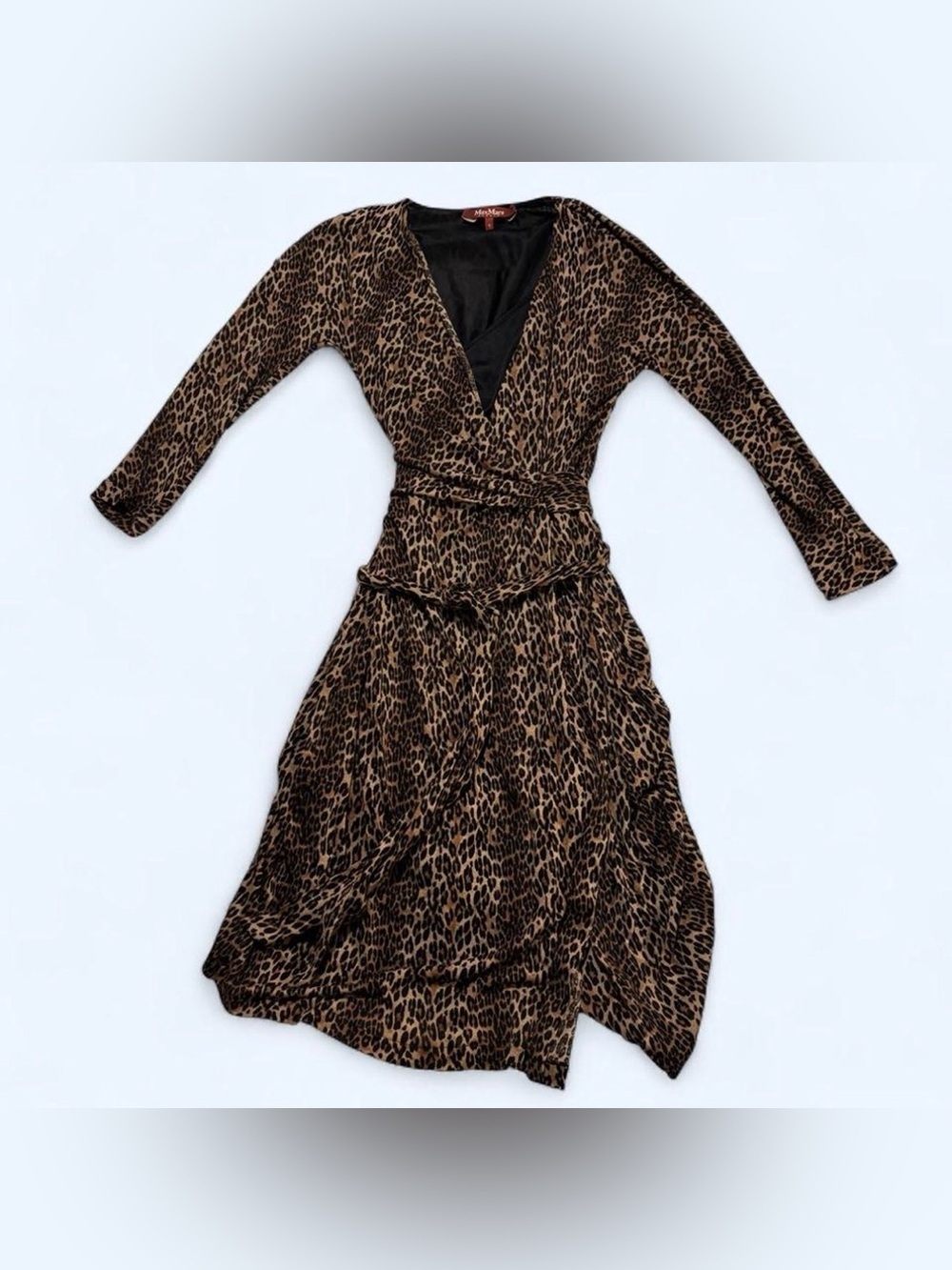 MaxMara Studio Wool Blend Leopard Print Wrap Dress Small Minor Flaw Sleeve - Picture 2 of 7